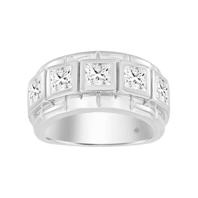 MEN'S RING 2 1/2CT ROUND/PRINCESS DIAMOND 14K WHITE GOLD