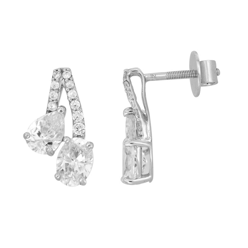 14K WHITE GOLD 2 1/2CT ROUND/OVAL/PEAR DIAMOND LADIES EARRINGS 