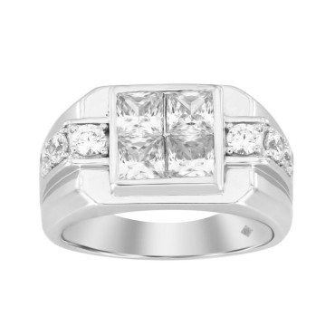 MEN'S RING 2 3/4CT ROUND/PRINCESS DIAMOND 14K WHITE GOLD