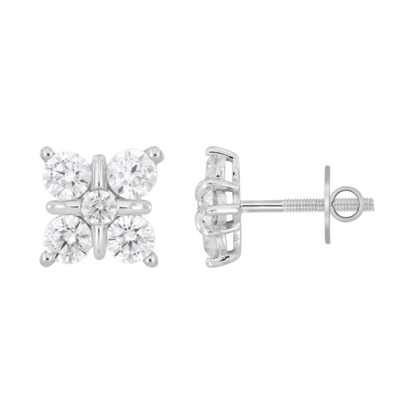 14K WHITE GOLD 1 1/2CT ROUND DIAMOND LADIES EARRIN...