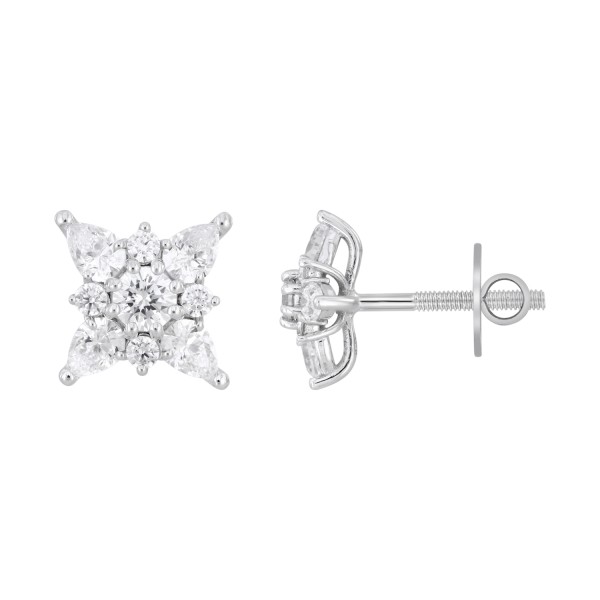 14K WHITE GOLD 1CT ROUND/PEAR DIAMOND LADIES EARRI...