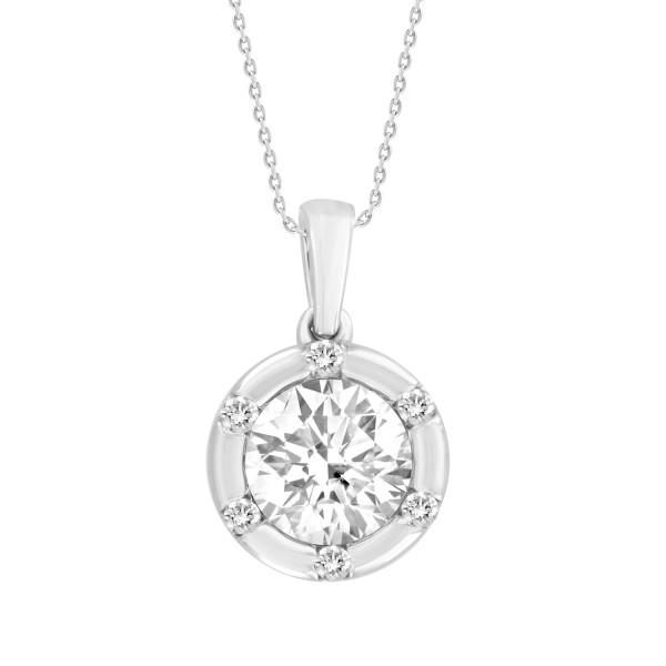 14K WHITE GOLD 1CT ROUND DIAMOND LADIES PENDANT WI...