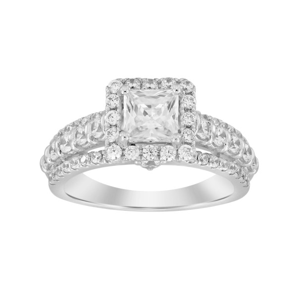 14K WHITE GOLD 2CT ROUND/PRINCESS DIAMOND LADIES R...