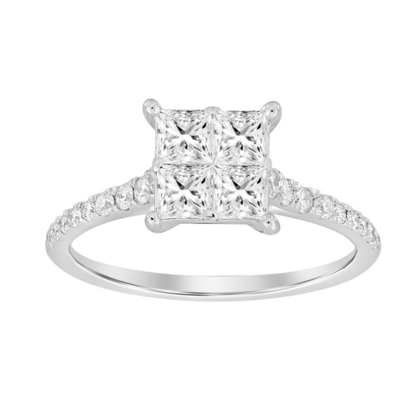 14K WHITE GOLD 1CT ROUND/PRINCESS DIAMOND LADIES R...