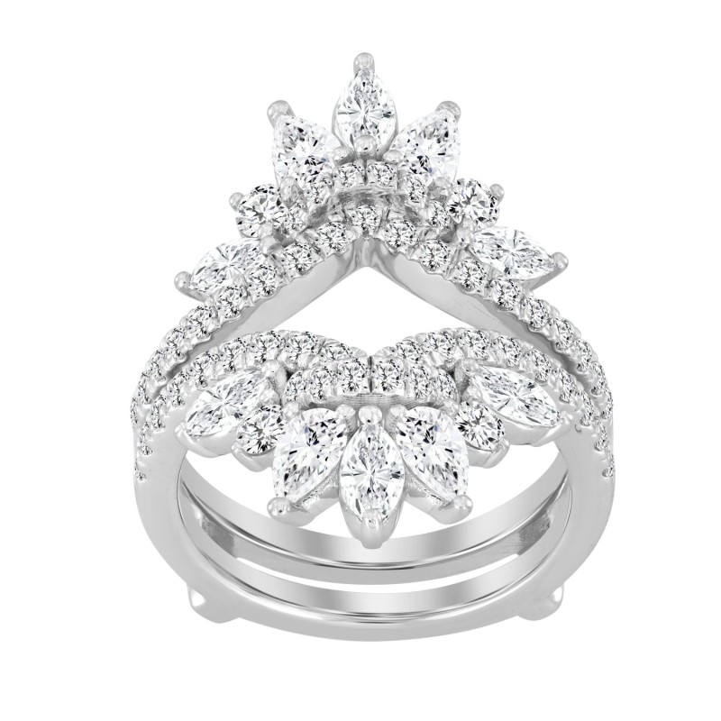 LADIES ENHANCERS RING 2 1/4CT ROUND/PEAR/MARQUISE DIAMOND 14K WHITE GOLD