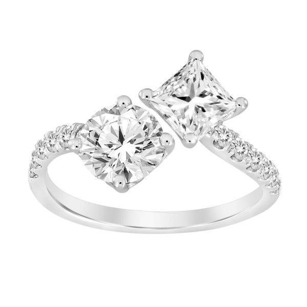 LADIES RING 2CT ROUND/PRINCESS DIAMOND 14K WHITE G...