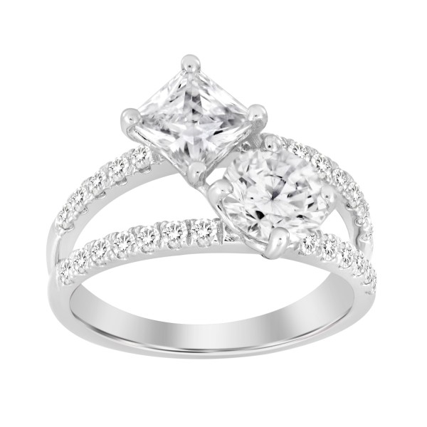 LADIES RING 2 1/2CT ROUND/PRINCESS DIAMOND 14K WHI...