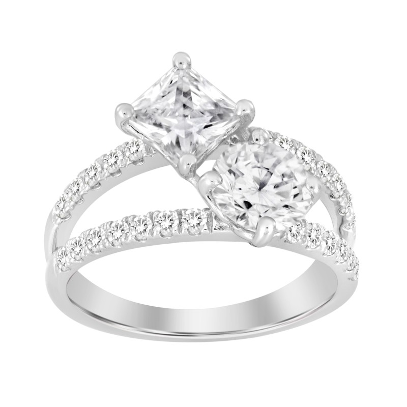 LADIES RING 2 1/2CT ROUND/PRINCESS DIAMOND 14K WHITE GOLD