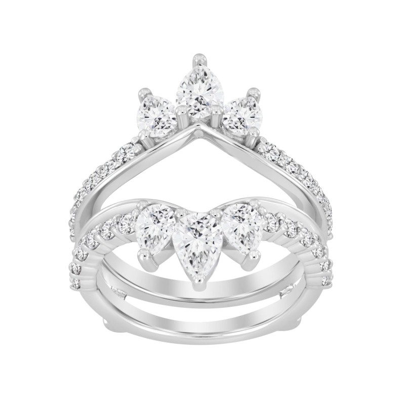 LADIES ENHANCERS RING 1 3/4CT ROUND/PEAR/DIAMOND 14K WHITE GOLD