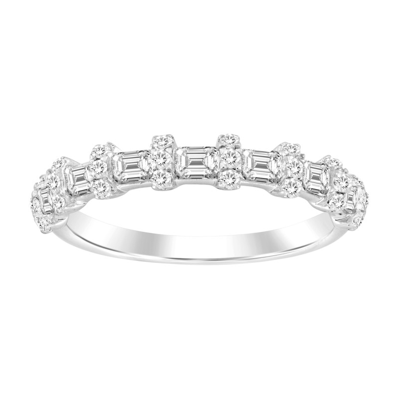 14K WHITE GOLD 1CT ROUND/EMERALD DIAMOND LADIES BAND