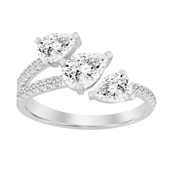 LADIES RING 1 1/4CT ROUND/PEAR DIAMOND 14K WHITE G...