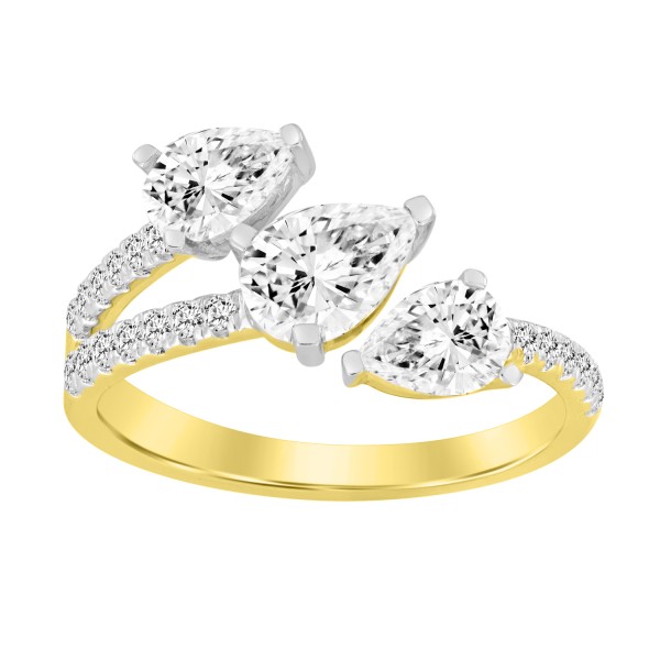 LADIES RING 1 1/4CT ROUND/PEAR DIAMOND 14K YELLOW ...