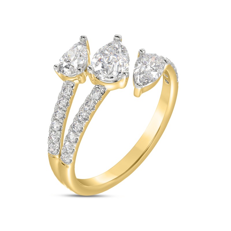 LADIES RING 1 1/4CT ROUND/PEAR DIAMOND 14K YELLOW GOLD