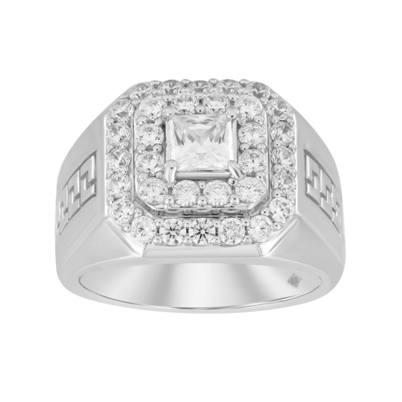 MEN'S RING 2 1/2CT ROUND/PRINCESS DIAMOND 10K WHITE GOLD (CENTER STONE PRINCESS DIAMOND 1CT )