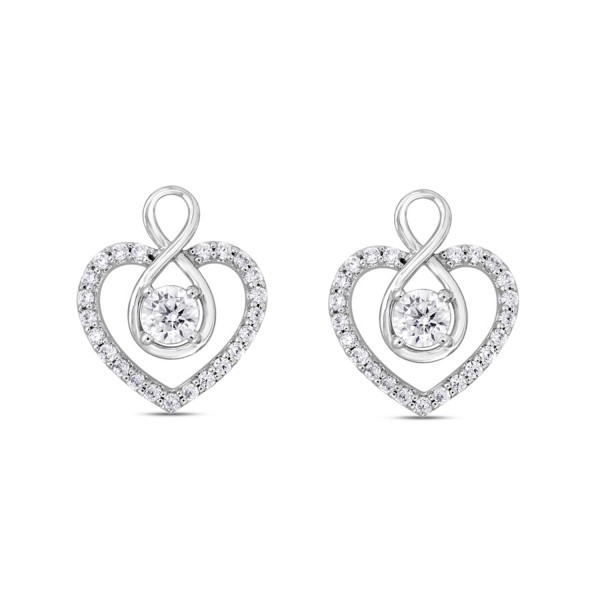 LADIES EARRINGS 1CT ROUND DIAMOND 14K WHITE GOLD...