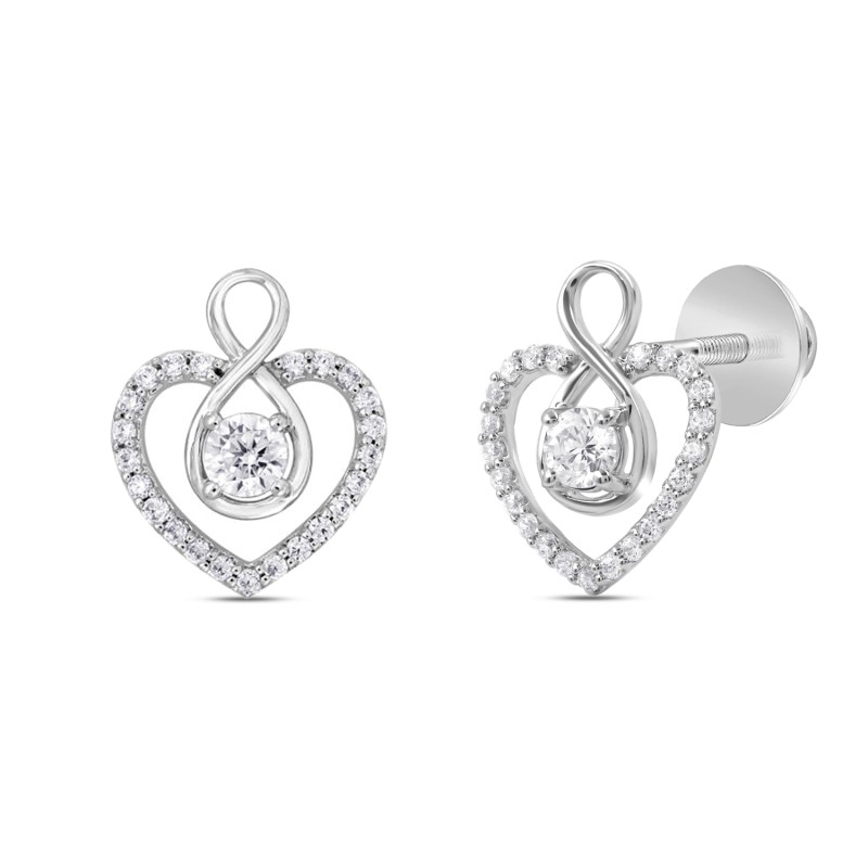 LADIES EARRINGS 1CT ROUND DIAMOND 14K WHITE GOLD