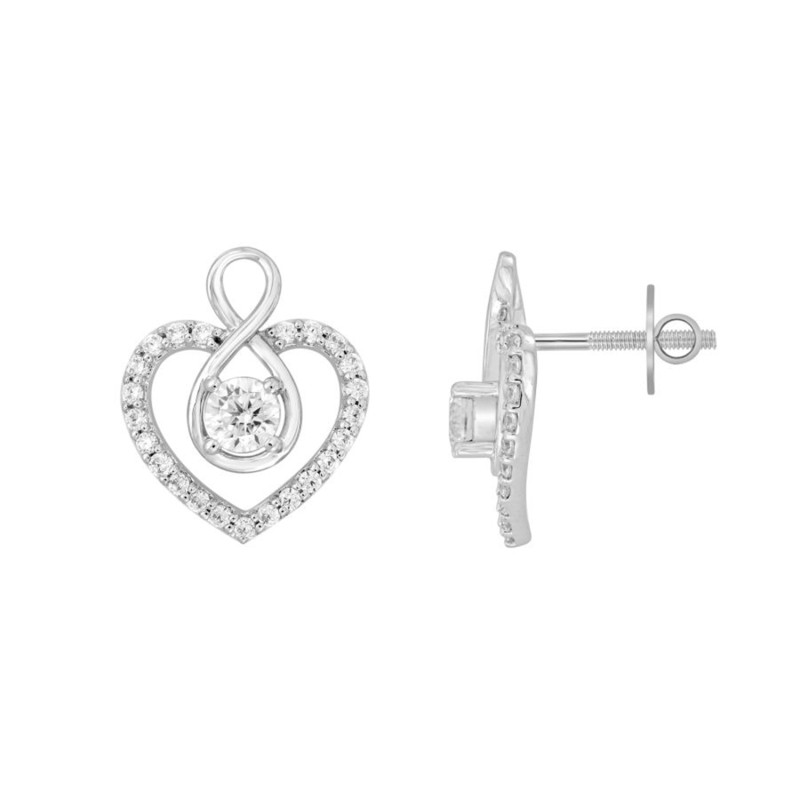 LADIES EARRINGS 1CT ROUND DIAMOND 14K WHITE GOLD