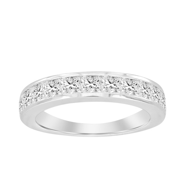 14K WHITE GOLD 1 1/2CT PRINCESS DIAMOND LADIES BAN...