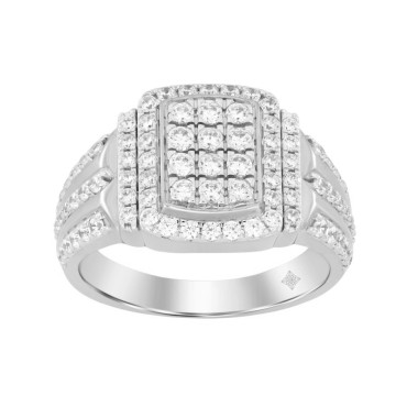 MEN'S RING 1 1/4CT ROUND DIAMOND 14K WHITE GOLD