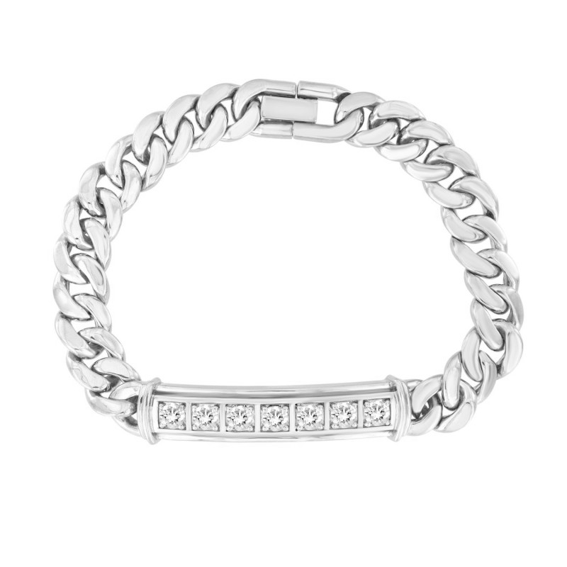 MEN'S BRACELET 2 1/2CT ROUND DIAMOND 14K WHITE GOLD