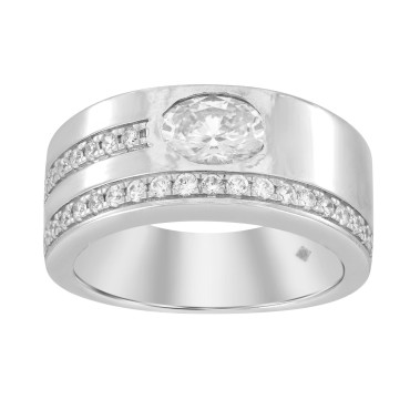 MEN'S BAND  1CT ROUND/OVAL DIAMOND 14K WHITE GOLD