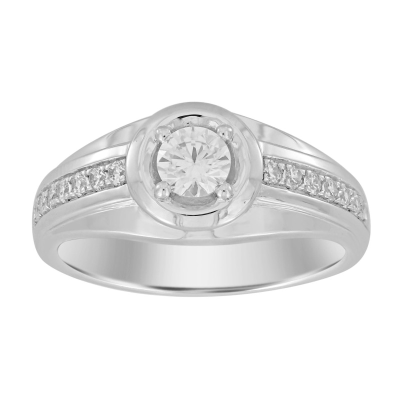 14K WHITE GOLD 3/4CT ROUND DIAMOND MEN'S RING