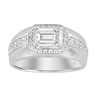 MEN'S RING  2 1/2CT ROUND/EMERALD DIAMOND 14K WHITE GOLD  (CENTER STONE EMERALD DIAMOND 2CT )