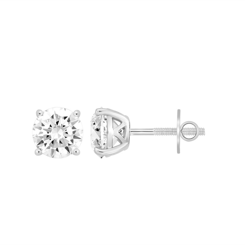 LADIES SOLITAIRE EARRINGS  4CT ROUND DIAMOND 14K WHITE GOLD