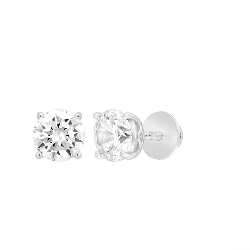 LADIES SOLITAIRE EARRINGS  4CT ROUND DIAMOND 14K WHITE GOLD