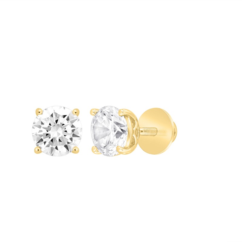 LADIES SOLITAIRE EARRINGS  4CT ROUND DIAMOND 14K YELLOW GOLD