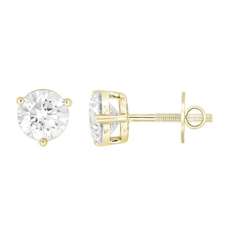 14K YELLOW GOLD 1CT ROUND DIAMOND LADIES SOLITAIRE EARRINGS 