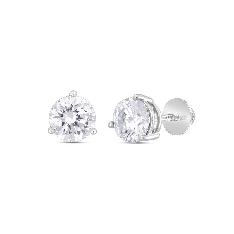 14K WHITE GOLD 3CT ROUND DIAMOND LADIES SOLITAIRE EARRINGS 