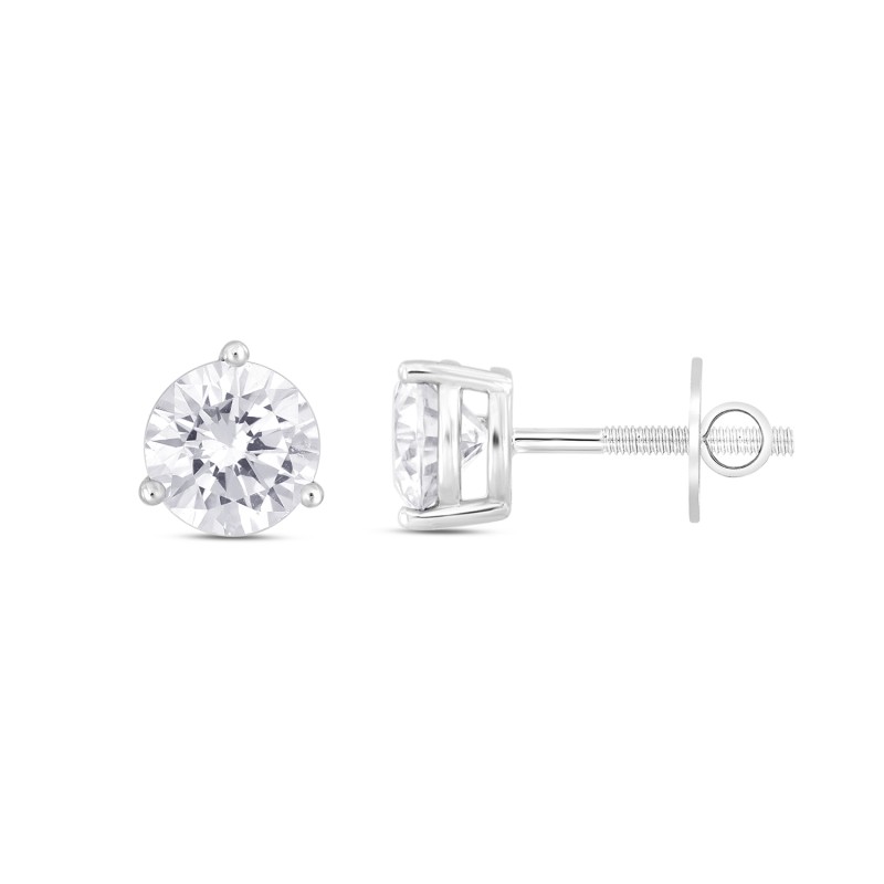 14K WHITE GOLD 3CT ROUND DIAMOND LADIES SOLITAIRE EARRINGS 