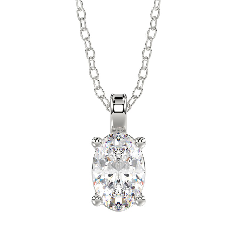 LADIES PENDANTS 1CT OVAL DIAMOND 14K WHITE GOLD