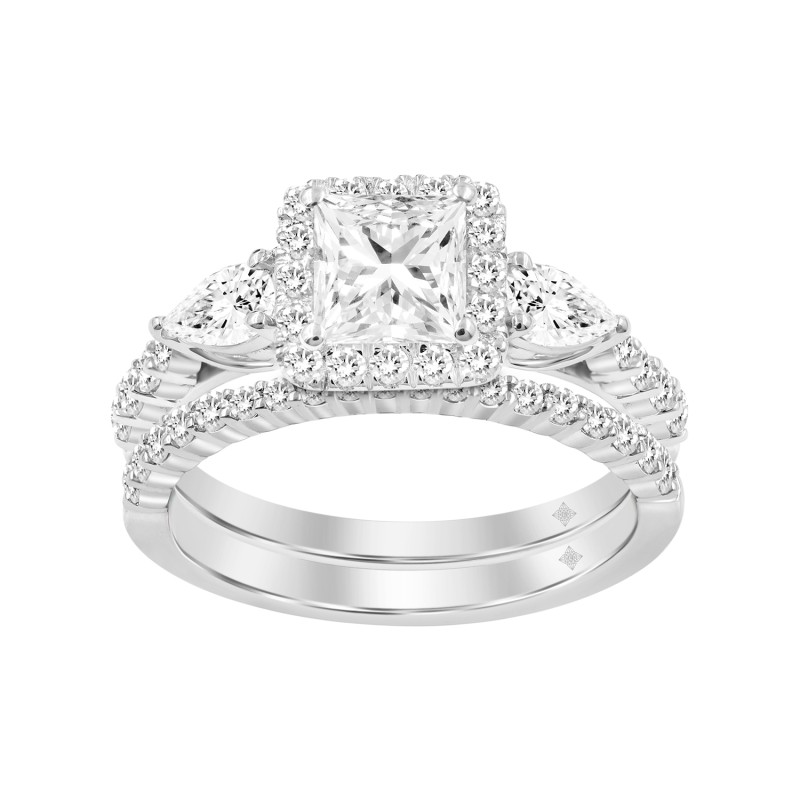 LADIES BRIDAL SET 2CT ROUND/PRINCESS DIAMOND 14K WHITE GOLD (CENTER STONE PRINCESS DIAMOND 1CT )