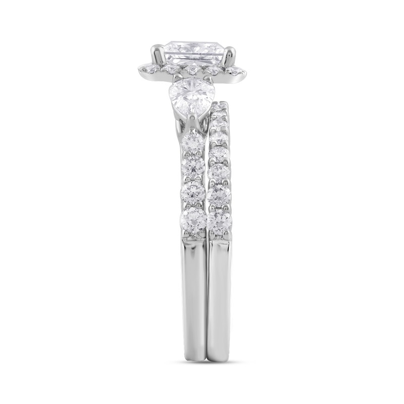 LADIES BRIDAL SET 2CT ROUND/PRINCESS DIAMOND 14K WHITE GOLD (CENTER STONE PRINCESS DIAMOND 1CT )