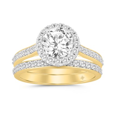 LADIES BRIDAL SET 1 3/4CT ROUND DIAMOND 14K YELLOW GOLD (CENTER STONE ROUND DIAMOND 1CT )
