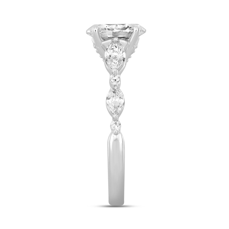 LADIES RING 1 1/2CT ROUND/OVAL/MARQUISE DIAMOND 14K WHITE GOLD (CENTER STONE OVAL DIAMOND 1CT)