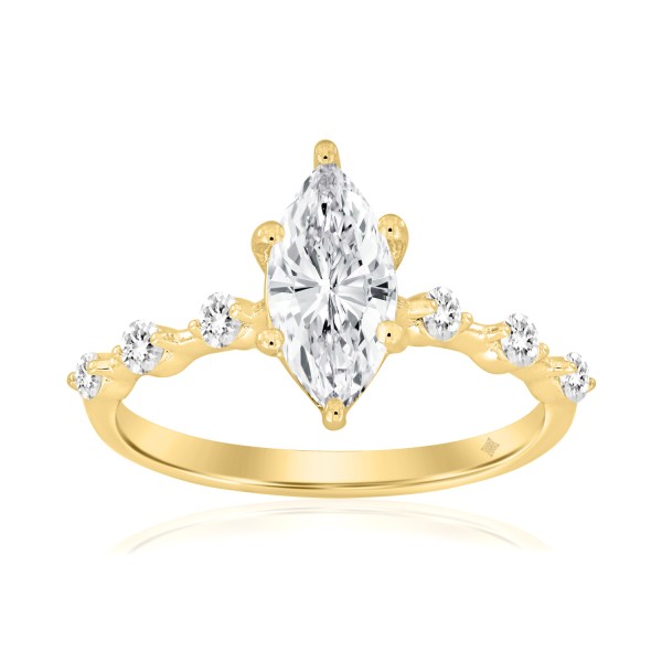 14K YELLOW GOLD 1 1/4CT ROUND/MARQUISE DIAMOND LAD...