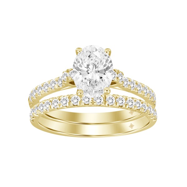 LADIES BRIDAL SET 1 1/2CT ROUND/OVAL DIAMOND 14K Y...