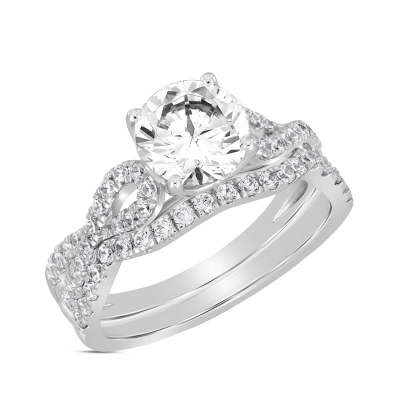 LADIES BRIDAL SET 2CT ROUND DIAMOND 14K WHITE GOLD (CENTER STONE ROUND DIAMOND 1 1/2CT )