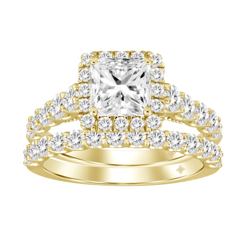 LADIES BRIDAL SET 2 1/2CT ROUND/PRINCESS DIAMOND 14K YELLOW GOLD (CENTER STONE PRINCESS DIAMOND 1CT )