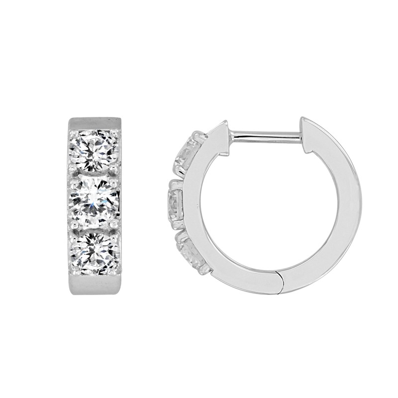 LADIES HOOP EARRINGS  1 1/2CT ROUND DIAMOND 14K WHITE GOLD