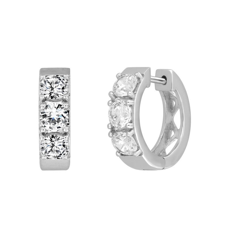 LADIES HOOP EARRINGS  1 1/2CT ROUND DIAMOND 14K WHITE GOLD