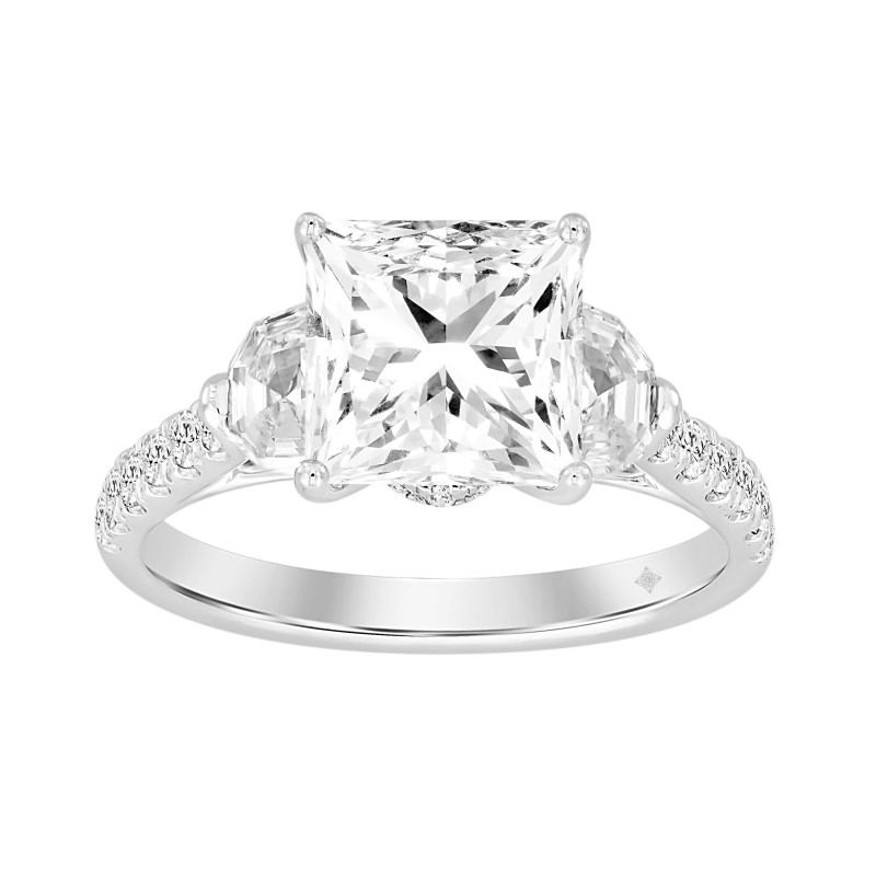 LADIES BRIDAL SET 3 1/3CT ROUND/PRINCESS HALF MOON DIAMOND 14K WHITE GOLD (CENTER STONE PRINCESS DIAMOND 2CT )