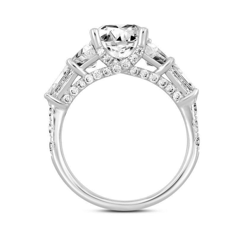 LADIES RING 3 3/4CT ROUND/TRAPEZOID/BAGUETTE DIAMOND 14K WHITE GOLD (CENTER STONE ROUND DIAMOND 2CT )