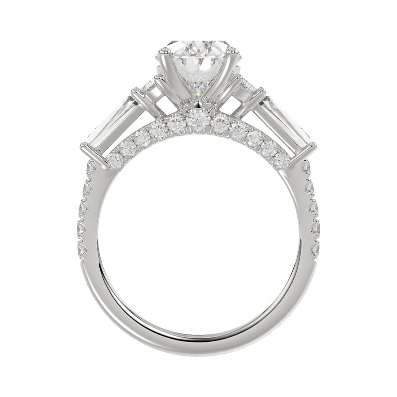 LADIES RING 3 1/2CT ROUND/HALF MOON/OVAL/BAGUETTE DIAMOND 14K WHITE GOLD (CENTER STONE OVAL DIAMOND 2CT )