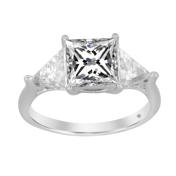 LADIES RING 3CT PRINCESS/TRILLION DIAMOND 14K WHIT...