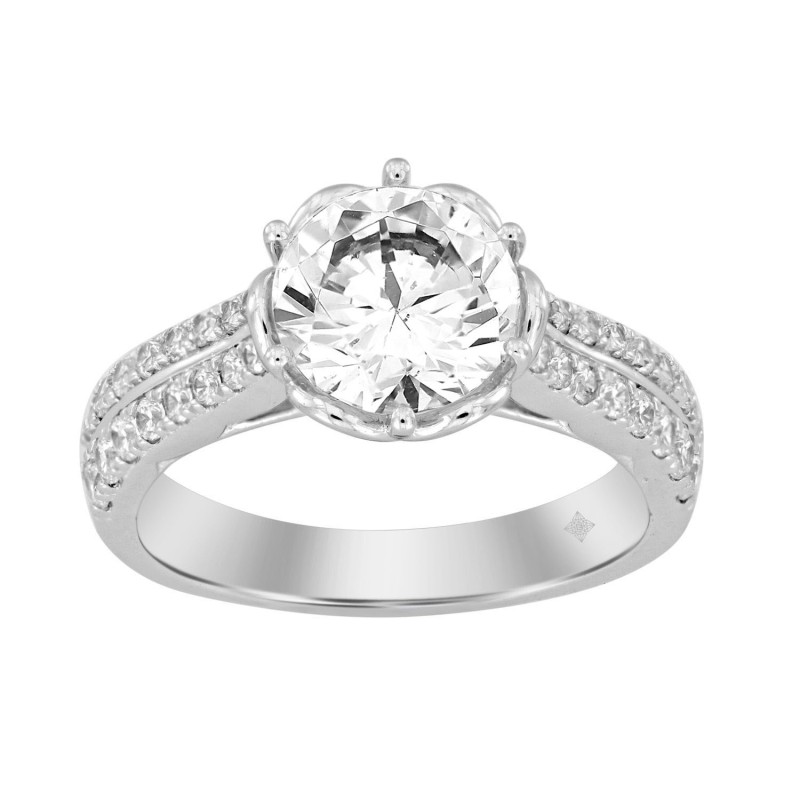 LADIES RING 2 1/2CT ROUND DIAMOND 14K WHITE GOLD (CENTER STONE ROUND DIAMOND 2CT )