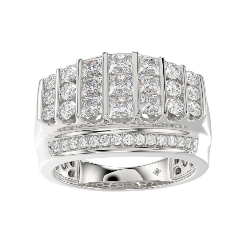 MEN'S RING 2CT ROUND/PRINCESS DIAMOND 14K WHITE GOLD